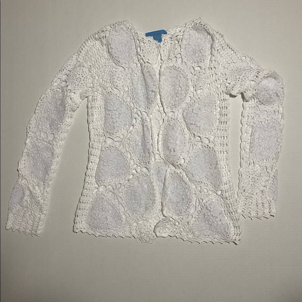 White + Warren Lace White Cardigan M